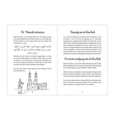 Boekpagina’s met Arabische tekst en moskee-tekening in de Mijn Umrah Gids